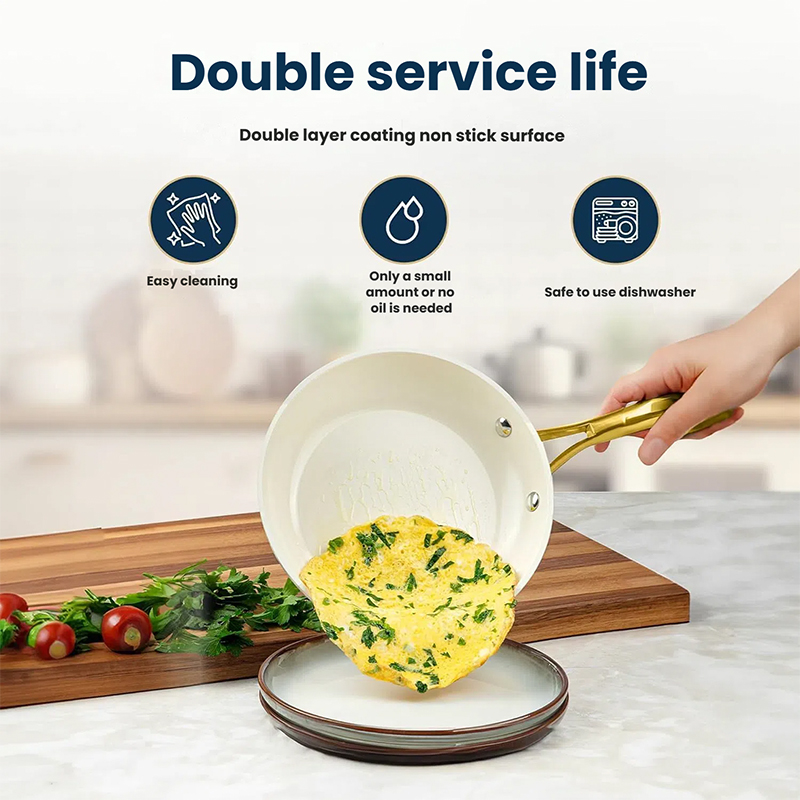 Ceramic Frying Pan With White Interior and Blue Exterior