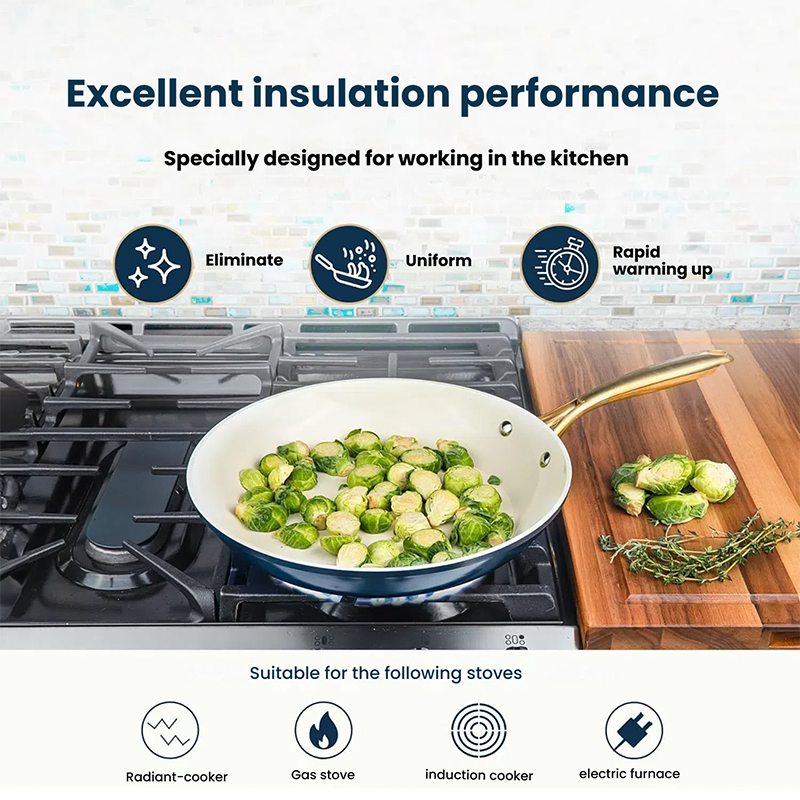 Ceramic Frying Pan With White Interior and Blue Exterior