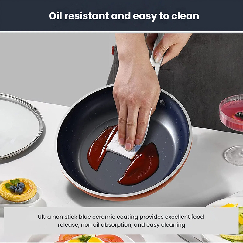 Blue Ceramic Frying Pan Three-Piece Set